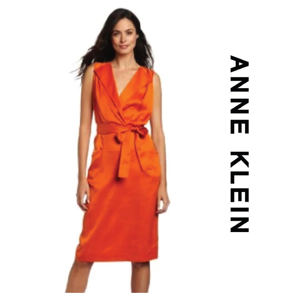 Anne Klein Orange Silk Midi Dress - Size 8